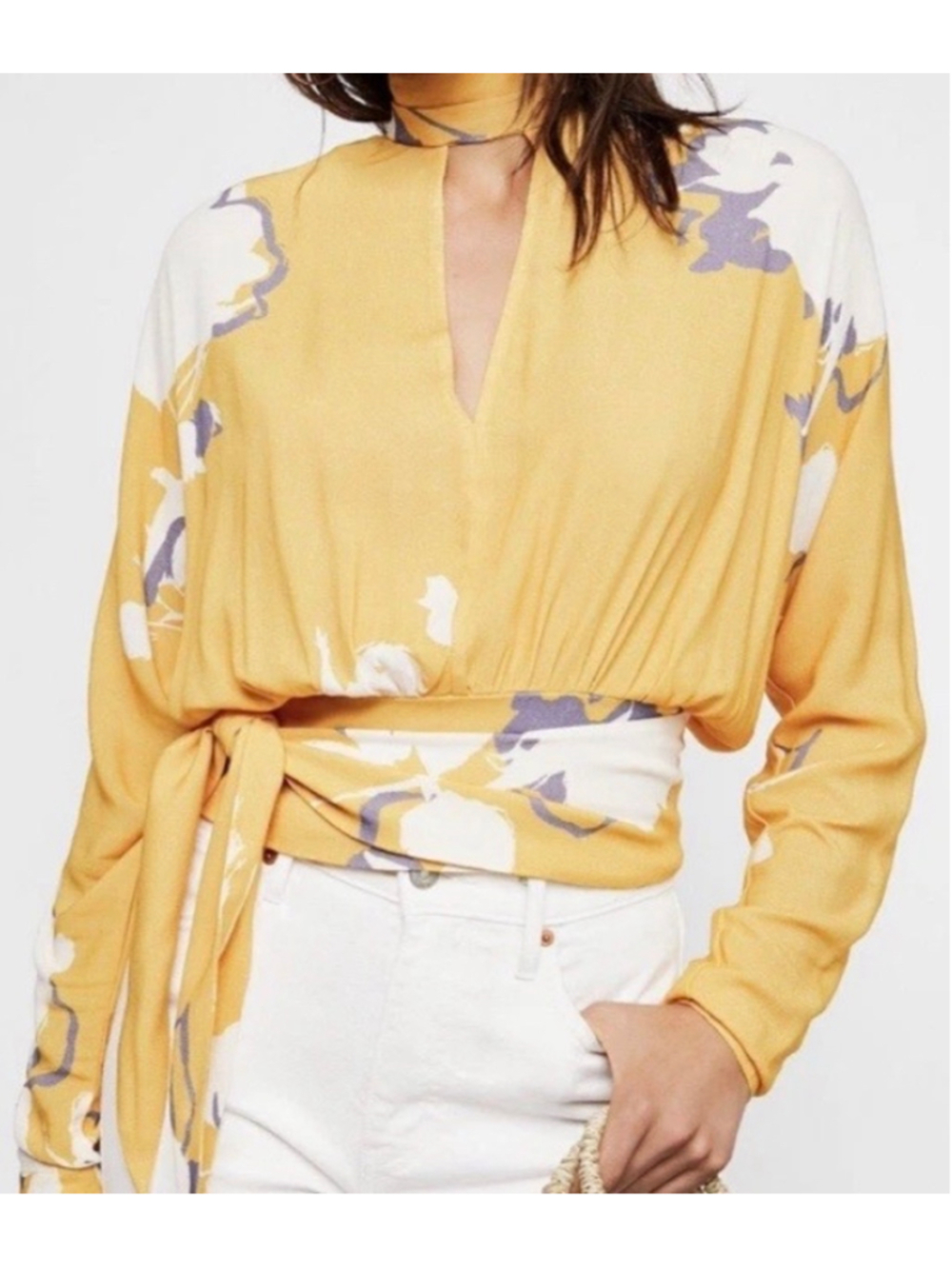 Women's Free People Floral Blouse Yellow White Size M